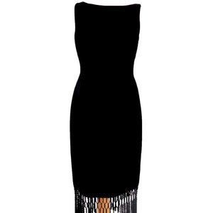 Kay Unger Sexy Black Sheath Cocktail Dress - Fringed Hem- Sleeveless- Size 8
